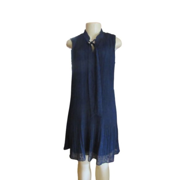 NWT, Nanette Lepore Navy Blue Sleeveless Dress W/ Tie Neck Size 6 - Picture 2 of 8